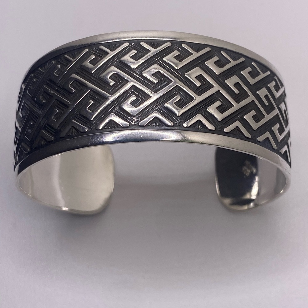 Silpada Vintage Rare Sterling Silver Aztec Design Wide Band Cuff Bracelet